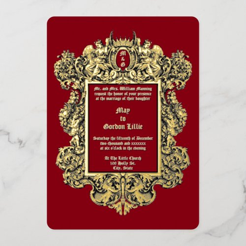 Baroque Rococo 17th Century Cherubs  Fruit Border Foil Invitation