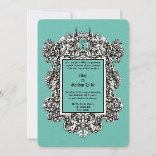 Baroque Rococo 17th Century Cherubs  Fruit Border Invitation