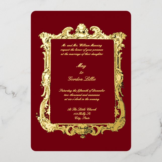 Baroque Rococo 17th Century Frame Border Foil Invitation (Front)