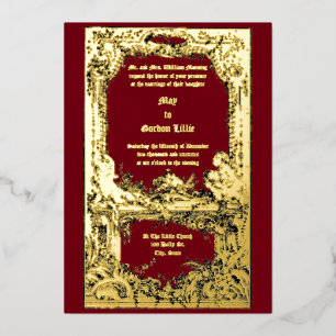 Baroque Rococo Cherubs Floral Wedding Altar Border Foil Invitation