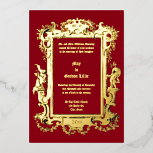 Baroque Rococo Cherubs Fruit Floral Frame Border Foil Invitation