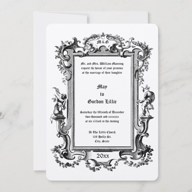 Baroque Rococo Cherubs Fruit Floral Frame Border Invitation (Front)