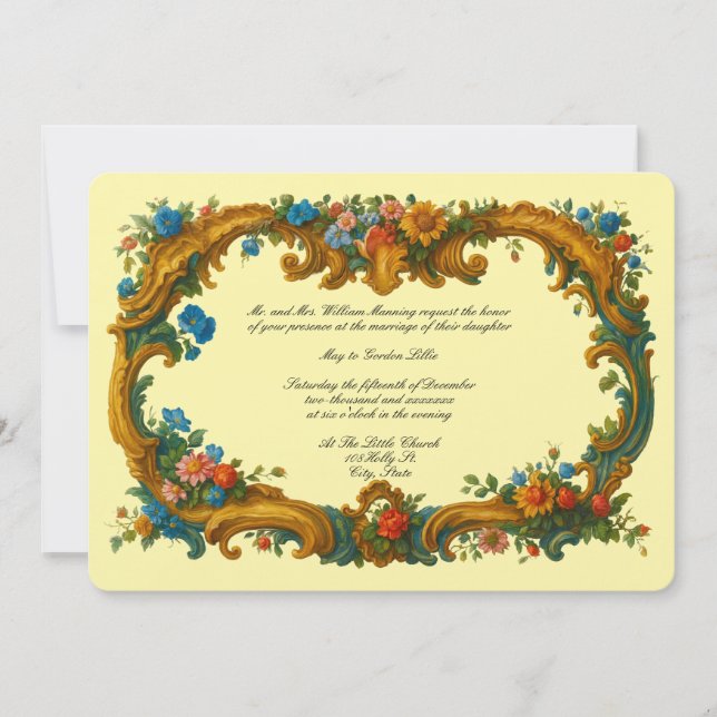 Baroque Rococo Color Floral Border Invitation (Front)
