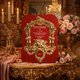 Baroque Rococo Colorful Floral Altar Cartouche Invitation