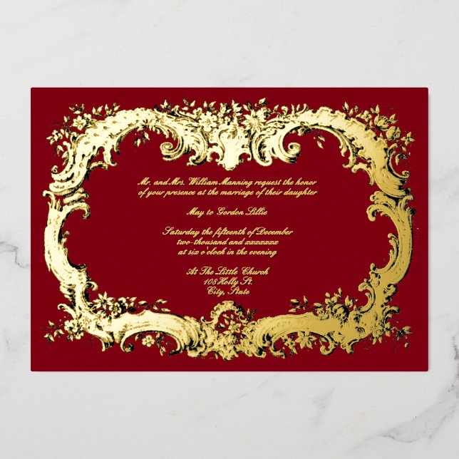 Baroque Rococo Floral Border Foil Invitation (Front)