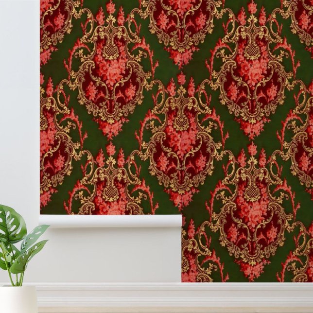 Baroque Rococo Floral Rose Scrolling Pattern Wallpaper (Creator Uploaded)