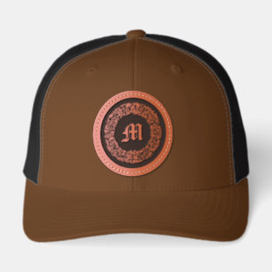 Baroque Rococo Floral Wreath Monogram Print Leather Patch Hat