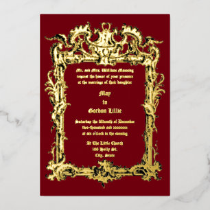 Baroque Rococo Frame with Rocaille Volutes Wedding Foil Invitation
