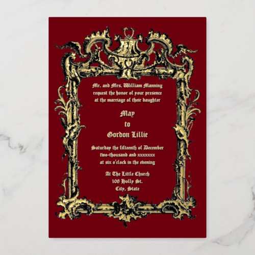 Baroque Rococo Frame with Rocaille Volutes Wedding Foil Invitation