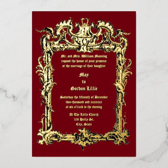 Baroque Rococo Frame with Rocaille Volutes Wedding Foil Invitation (Front)