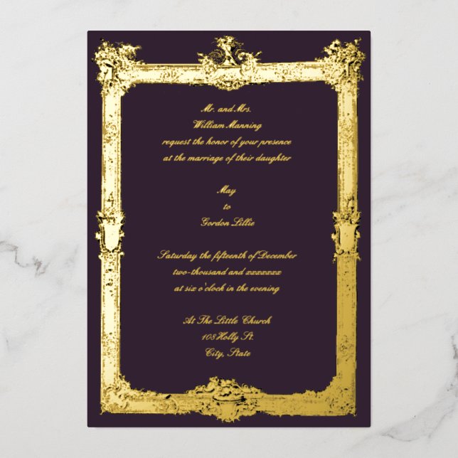 Baroque Rococo Fruit & Floral Frame Wedding Foil Invitation (Front)