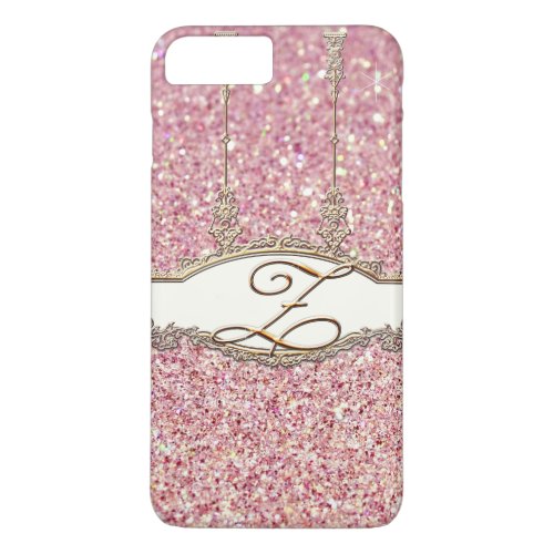 Baroque Rococo Gold Monogram Z Bokeh Glitter Pink iPhone 8 Plus7 Plus Case