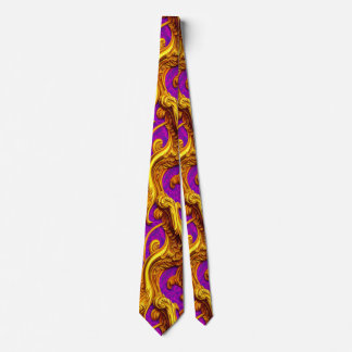 Baroque Rococo Golden Purple Filagree Design Neck Tie