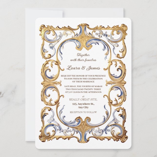 Baroque Rococo Luxurious Golden Swirls Wedding Invitation (Front)