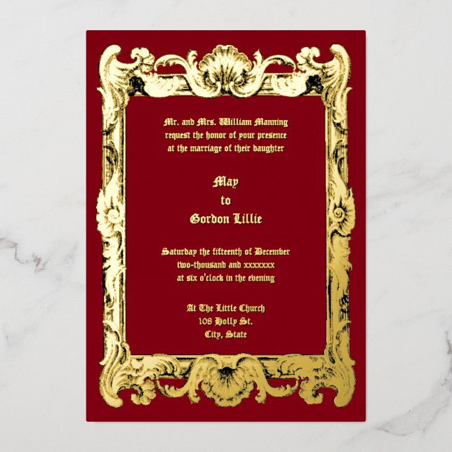 Baroque Rococo Rocaille Frame Wedding Foil Invitation (Front)