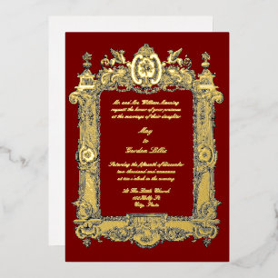Baroque Rococo Rocaille Griffins Frame Wedding Foil Invitation