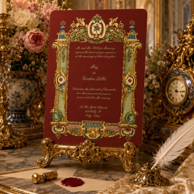 Baroque Rococo Rocaille Griffins Frame Wedding Invitation (Creator Uploaded)