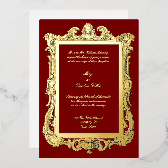 Baroque Rococo Rocaille Louis XV Frame Wedding Foil Invitation (Front/Back)