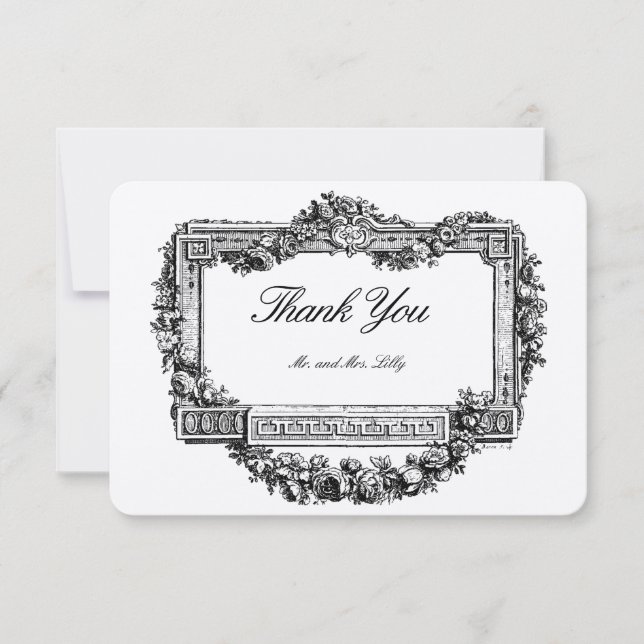 Baroque Rococo Style Floral Border Frame Thank You Card (Front)
