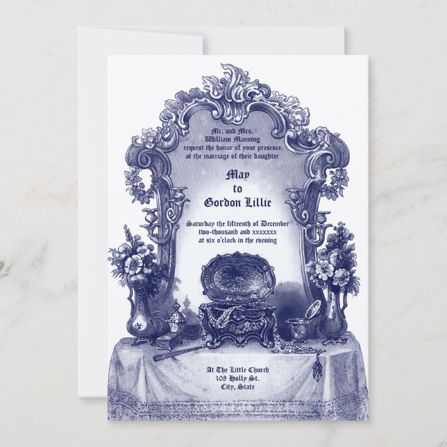 Baroque Rococo Style Vanity Frame Invitation (Front)