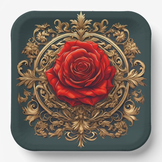 🌸 Baroque Rose Elegant Party Style 🌸 Paper Plates (Front)