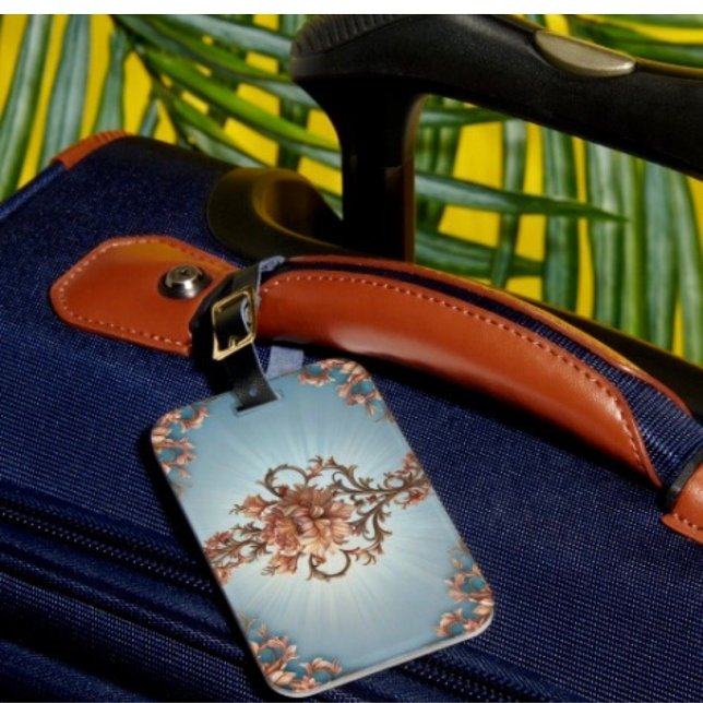 Baroque Rose Luggage Tag (Identify your luggage right away with this beautiful floral luggage tag,  a great gift for Mother’s )