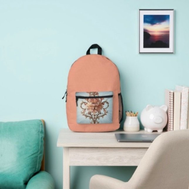 Baroque Rose   Printed Backpack (Backpack  — 100% polyester, black laminated lining 100% cotton web hand. Made in the USA.
)