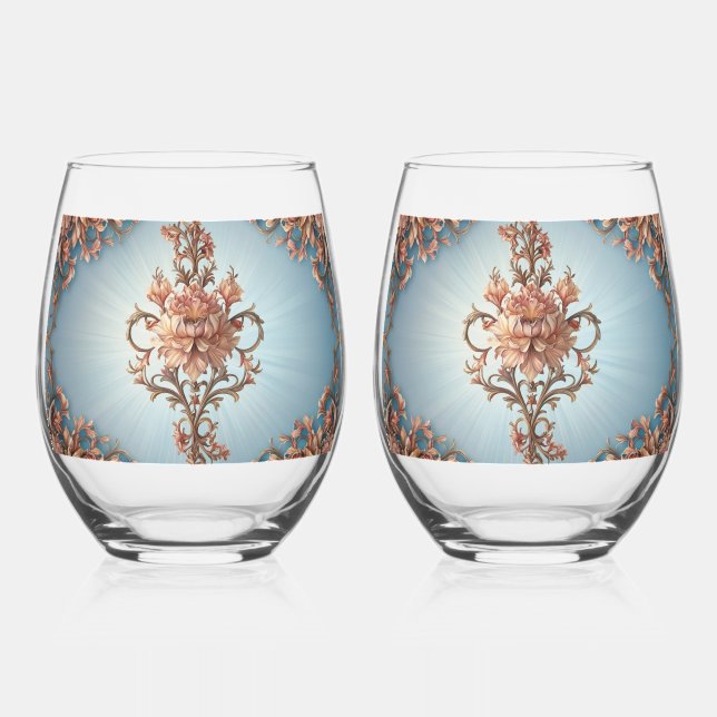 Baroque Rose    Stemless Wine Glass (Front)