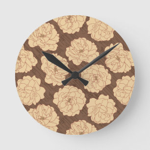 Baroque Roses on walnut brown - seamless pattern.  Round Clock