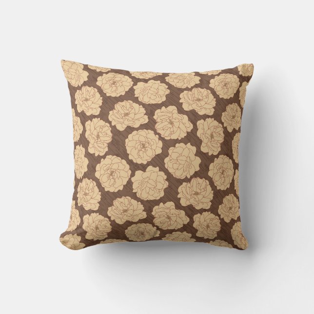 Baroque Roses on walnut brown - seamless pattern.  Throw Pillow (Front)