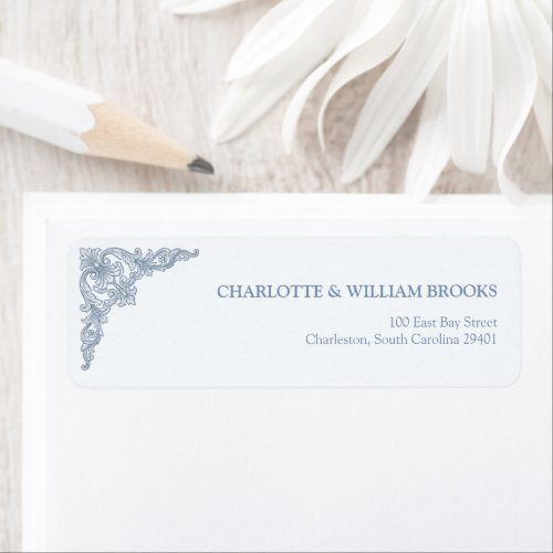 Baroque Shield Crest Dusty Blue Wedding Return Add Label