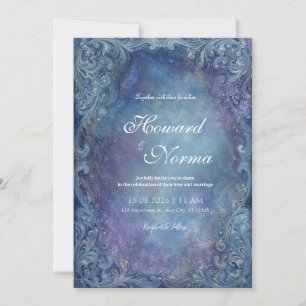 Baroque Silver Celestial Blue Nebula Wedding Invitation