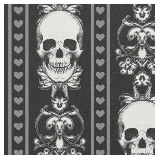 Baroque Skull Stripe Pattern Black And White Fabric