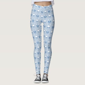Baroque Skull Stripe Pattern Blue Leggings by opheliasart at Zazzle