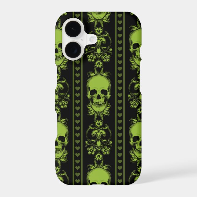 Baroque Skull Stripe Pattern Green iPhone Case (Back)