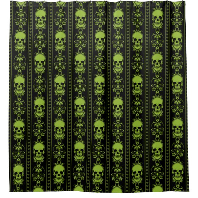 Baroque Skull Stripe Pattern Green Shower Curtain (Front)