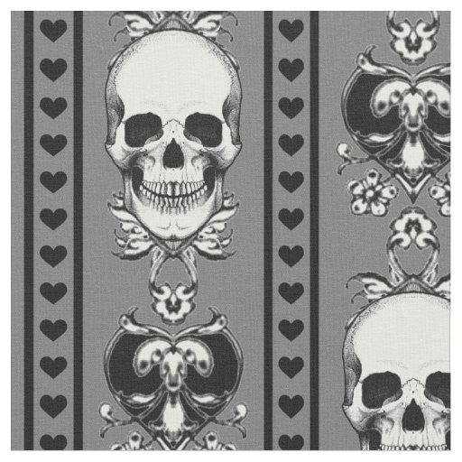 Baroque Skull Stripe Pattern Grey Fabric