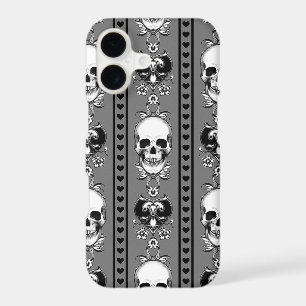 Baroque Skull Stripe Pattern Grey iPhone 17 Case