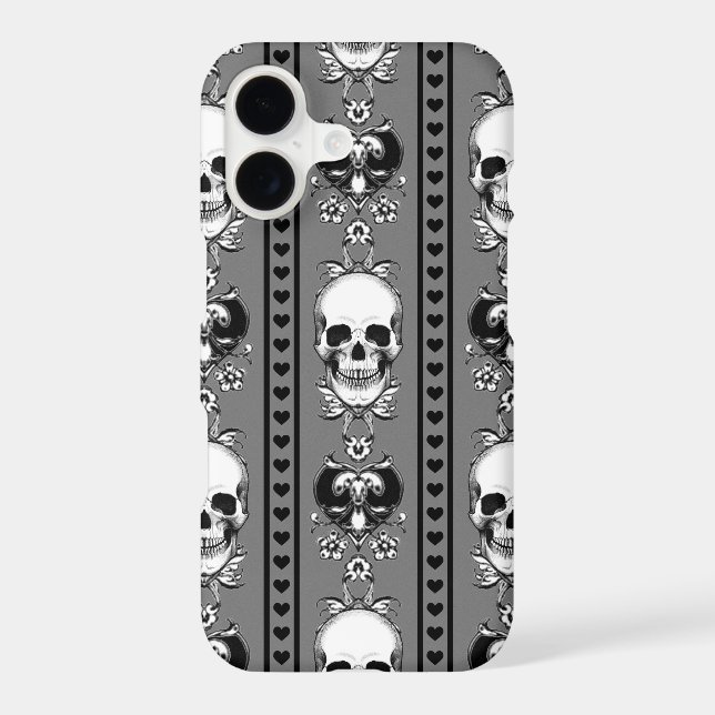 Baroque Skull Stripe Pattern Grey Iphone Case (Back)