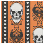 Baroque Skull Stripe Pattern Halloween Orange Fabric