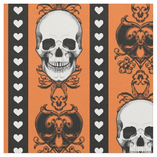 Baroque Skull Stripe Pattern Halloween Orange Fabric