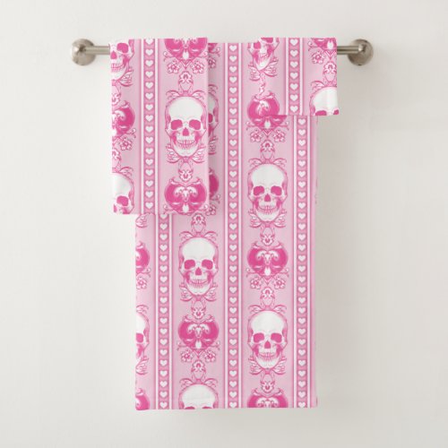 Baroque Skull Stripe Pattern Pink Bath Towel Set