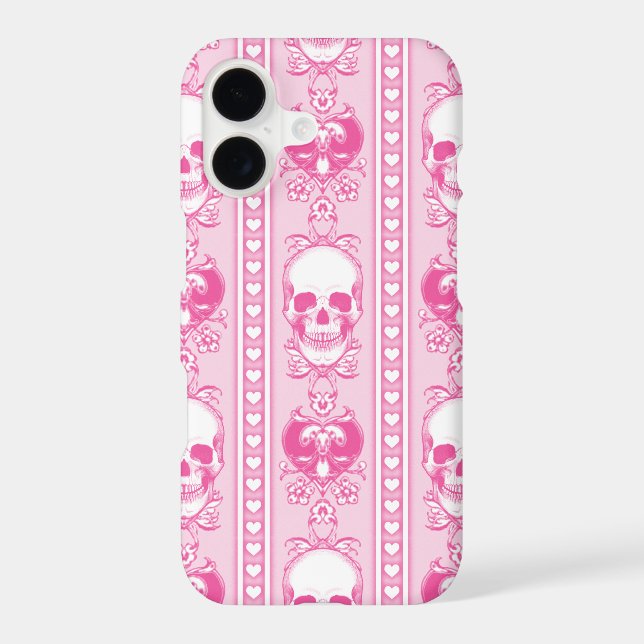 Baroque Skull Stripe Pattern Pink Iphone Case (Back)