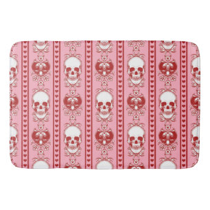 Baroque Skull Stripe Pattern Pink Red Bath Mat