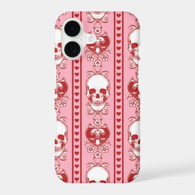 Baroque Skull Stripe Pattern Pink Red Iphone Case (Back)