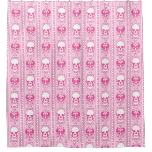 Baroque Skull Stripe Pattern Pink Shower Curtain