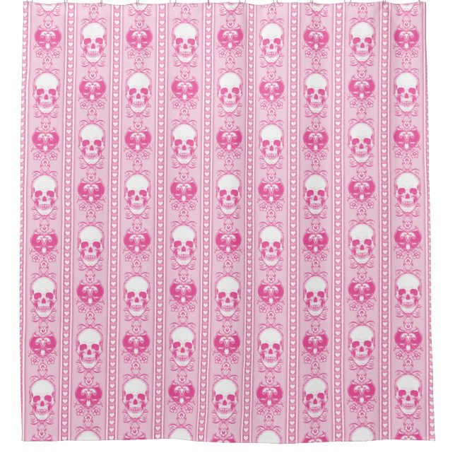 Baroque Skull Stripe Pattern Pink Shower Curtain (Front)