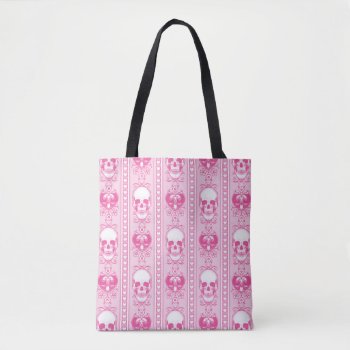 Baroque Skull Stripe Pattern Pink Tote Bag by opheliasart at Zazzle