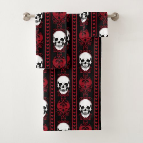 Baroque Skull Stripe Pattern Red Bath Towel Set