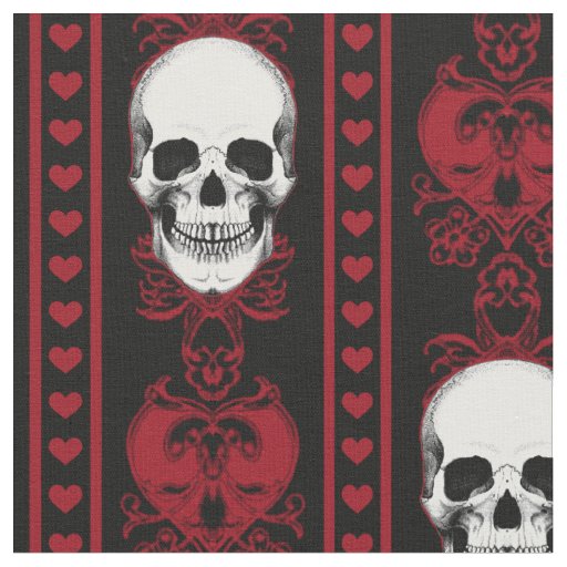 Baroque Skull Stripe Pattern Red Black Fabric